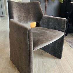 CB2 CHARCOAL BROWN MINK VELVET ACCENT CHAIR / FOLEY DINING ARMCHAIR 