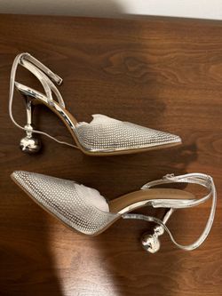 Silver Crystal Embellished Pointed-Toe Heels