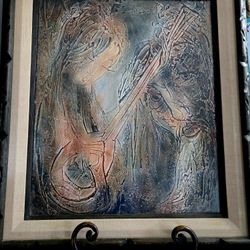 vintage mid-century portrait painting 31"×27.5"