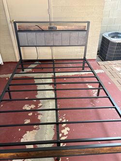 Full size Metal Platform Bed Frame with Upholstered Headboard