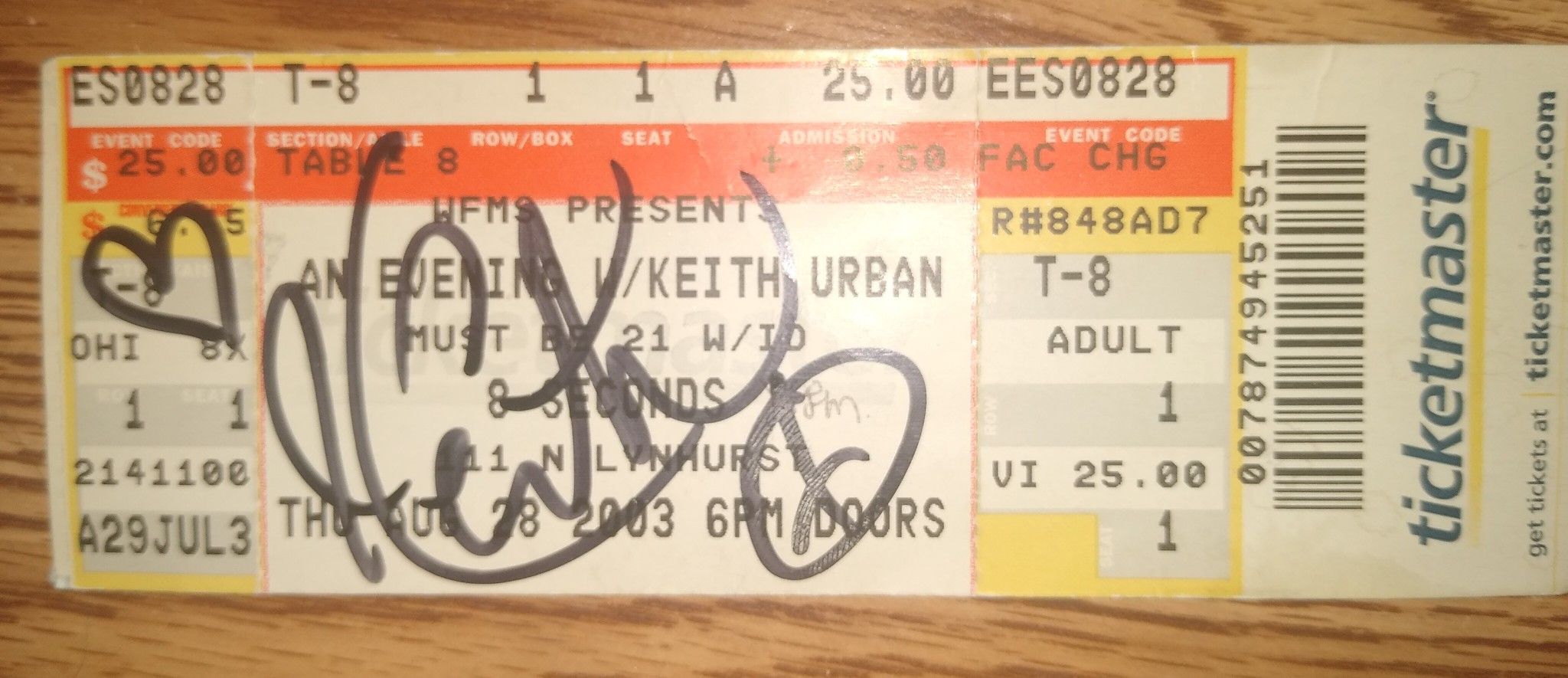 Authentic Autographed Keith Urban Ticket