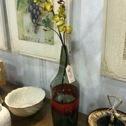 Blenko-style Smokey Green Art Glass Bottle Vase
