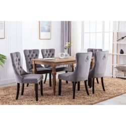 *Set Of 6* New In Box Gray Velvet Upholstered Dining Chairs 