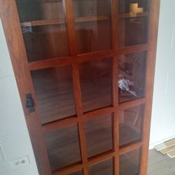 Mission Style Bookcase With Adjustable Shelves And Glass Door 