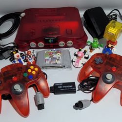 Clear Red Nintendo 64 With Mario Kart Game 