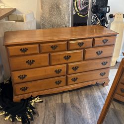 Antique Maple Dresser With Mirror And Bed Frame