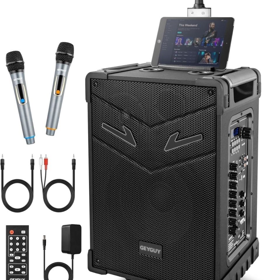 GTSK10-3 3-Way Portable PA System with Wireless Microphones,10'' subwoofer Bluetooth Karaoke Machine, Rechargeable Speaker Support TWS/USB/FM/Guitar I