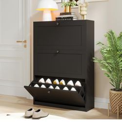 $75  Shoe Cabinet with 3 Flip Drawers, Shoe Storage Cabinet with Adjustable Shelf & Anti-Tipping Device, Shoe Rack for Entryway, Hallway, Living Room