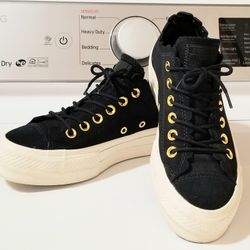 Converse All Star Platform Black W/gold Size 6