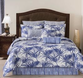 Martinique royal blue palm leaves Comforter Mini Set