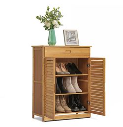 Louver Panel Double Door Cabinet - with Drawer ❗️