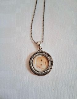 Brighton Memento Photo Necklace Clear Crystals Silver Picture Round With Chain