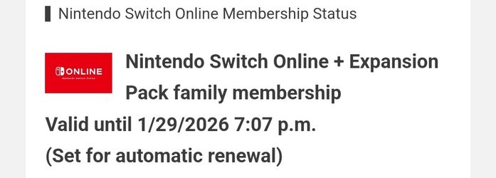 Nintendo Switch Expansion 12 MONTHS