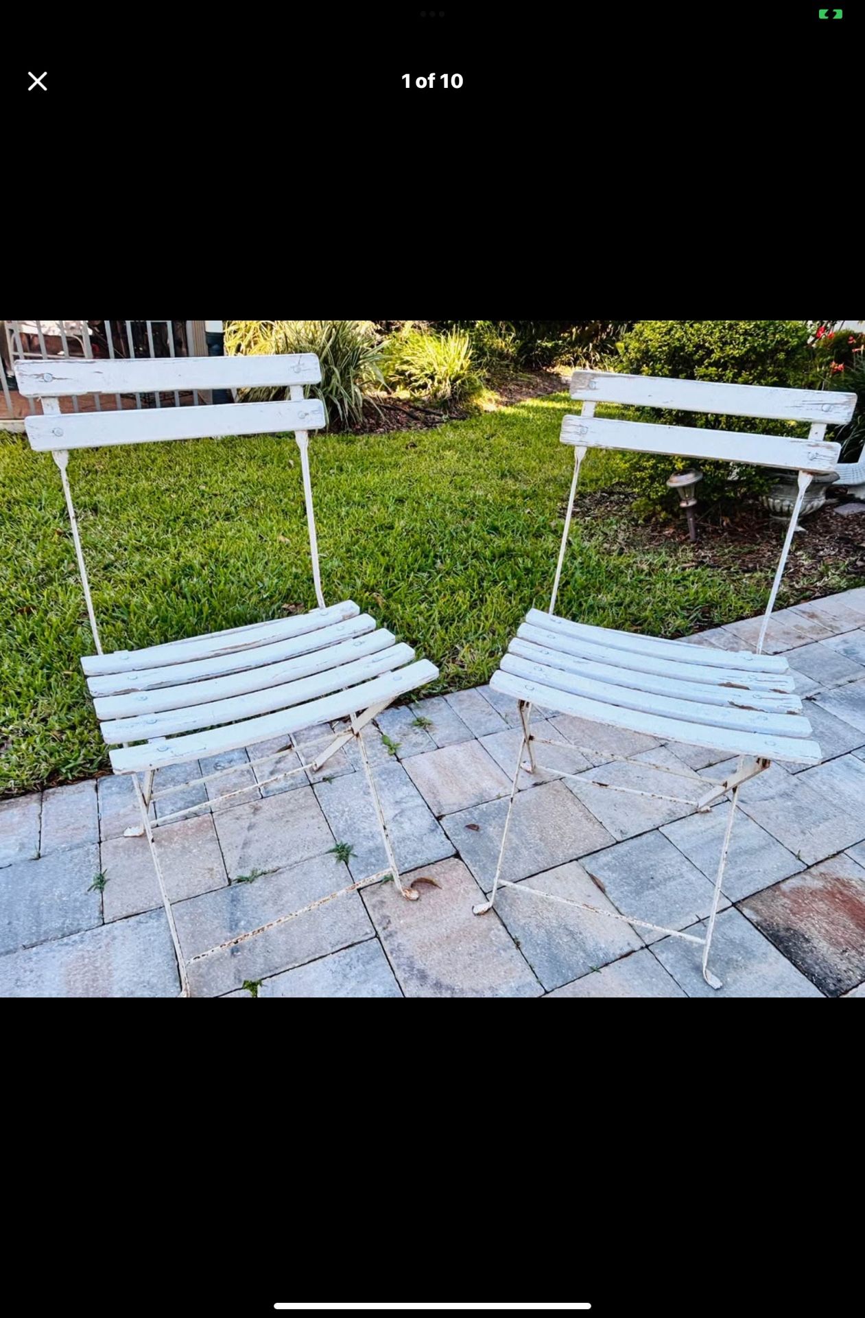 2 Vintage French Garden Chairs Wood Slat Folding Garden / Bistro Chairs Shabby Chic