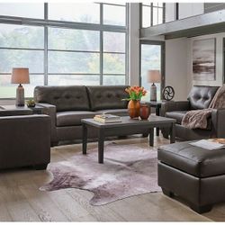 👋 SALE  Brand New 👋 Belziani Genuine Leather ● Full sofa sleeper ● Sof a ● Lovesea t ● Ottoma n ● Chai r ●Colors : storm ve coconut