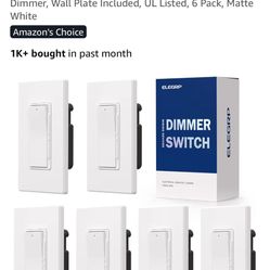 6 New Digital Dimmer Lights w/ Wall Plate Matte White