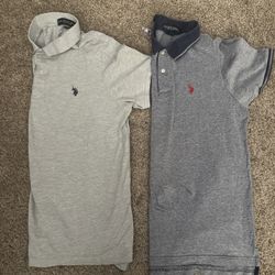 Lot Of 2-Mens US Polo Assign Polo T-Shirt Grey + Blue Size Large