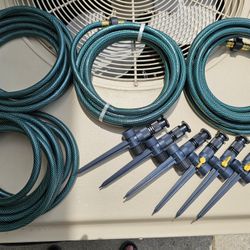 Adjustable Spike Sprinkler Set of 6 Heads with 4 Lengths of Hose