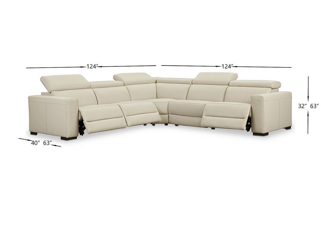5 Piece, 3 Leather Power Recliner “L” Sectional Sofa