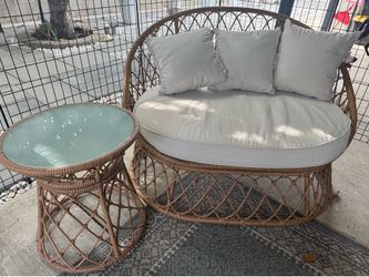 Origin 21 Southaven 2-Piece Wicker Patio Conversation Set with White Cushions