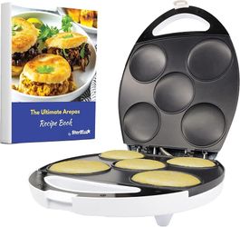 Electric Arepa Maker and Mini Pancake Maker by StarBlue with FREE Arepa Recipes eBook - Quick and making 5 Venezuela and Colombia styles Arepas in 6 m