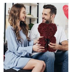 Rose Bear 10" Artificial Rose Teddy Bear with Heart Romantic Gift for Girlfriend, Wife, Mom, Valentine's Day, Anniversary, Birthday 1 for $15 2 for $3
