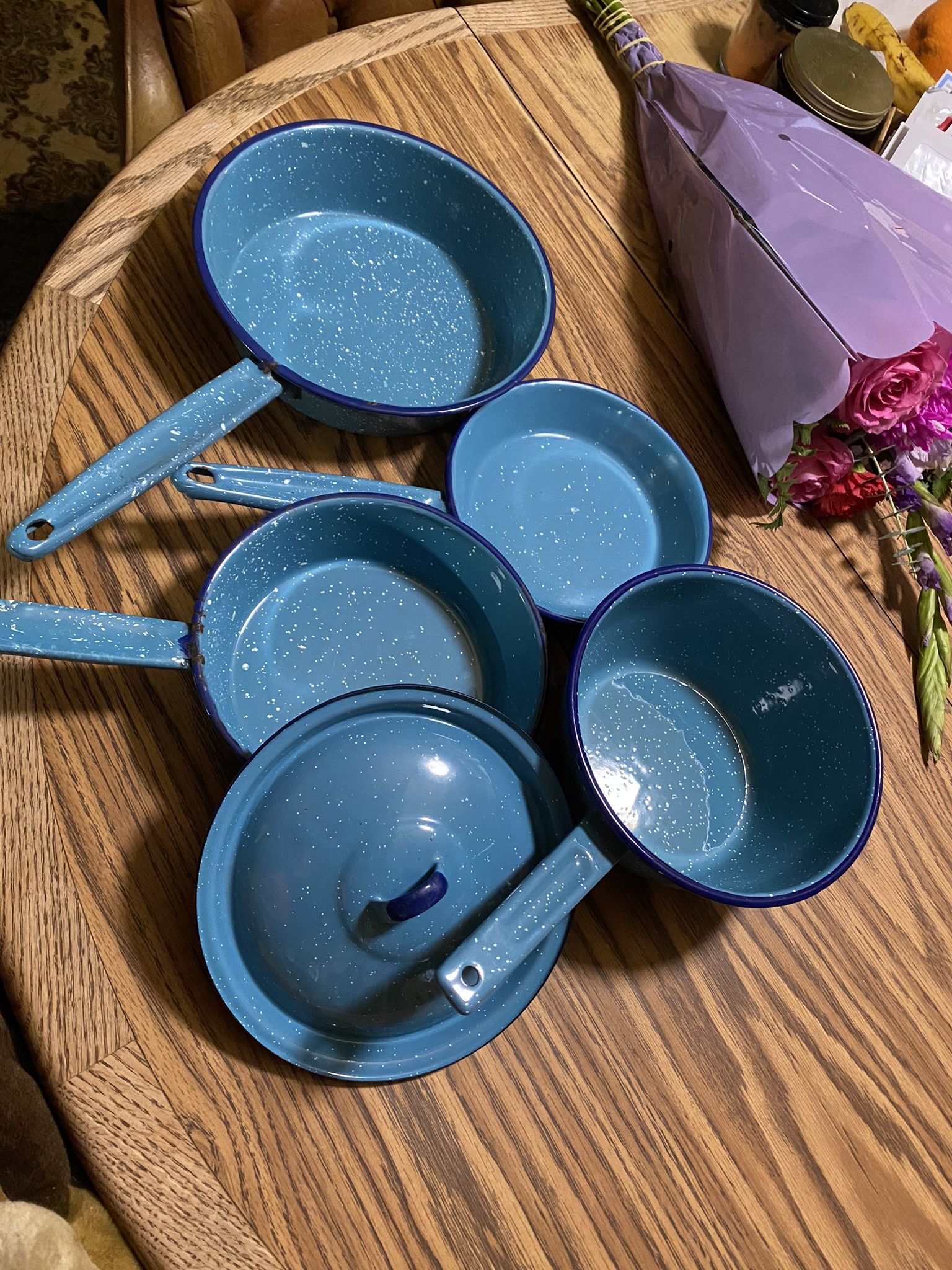 Blue Speckled Pots & Pans Set