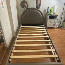 Twin Bed Frames for Kids,Upholstered Leather Platform Bed with Rabbit Ornament,Twin Bed