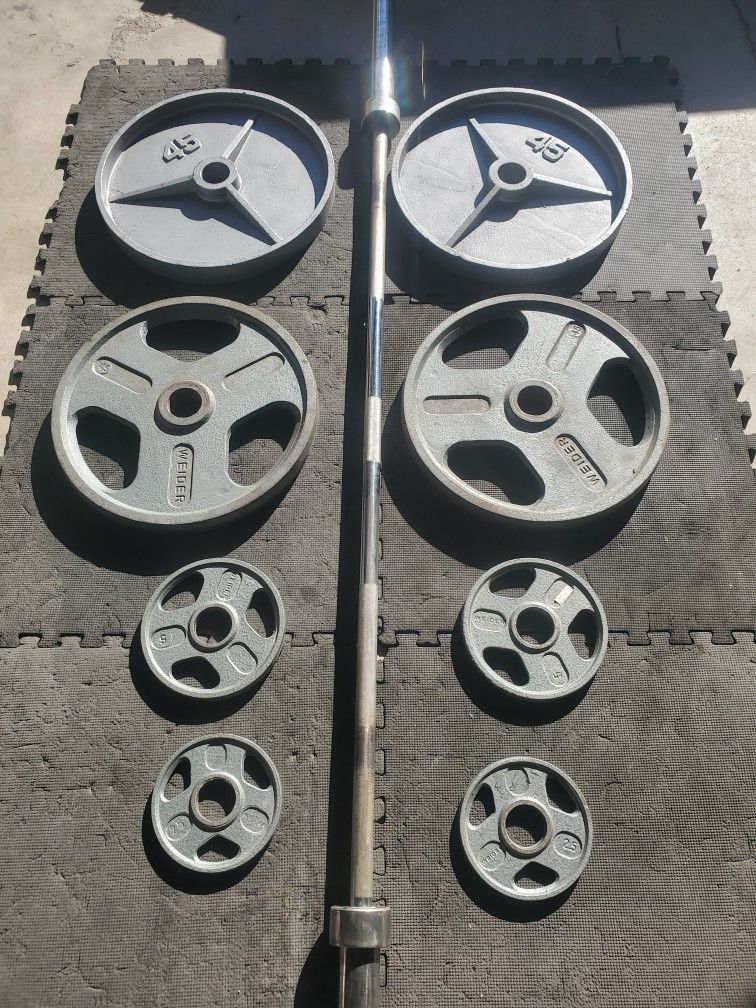 Olympic Weight Set Includes sold 7ft 45lb Olympic Bar 4x45lbs 2x5lbs 2x2½lbs That's 240lbs With bar 