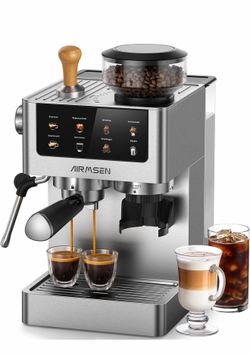 AIRMSEN Espresso Machines with Burr Grinder, 20 Bar, Milk Frother Steam Wand, Stainless Steel Coffee Maker for Home - Cappuccino Latte & ​​Cold Brew​​