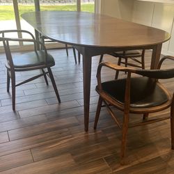 7ft MCM 1950s Extensole Table & (4) Roundette Nesting Chairs