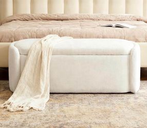 Cream Upholstered Storage Bench Ottoman