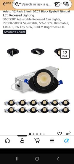 12 Pack 2 Inch 5CCT Black Eyeball Gimbal LED Recessed Lighting
360°+90° Adjustable Recessed Can Ligh