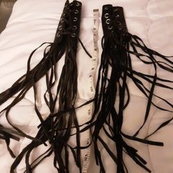 BLACK LEATHER  HANDLEGRIPS OR PONYTAIL HOLDERS