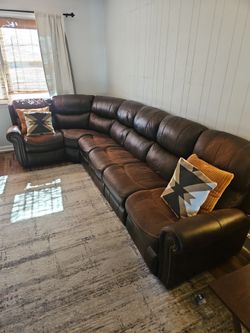 Large Brown Leather Sectional Recliner Sofa