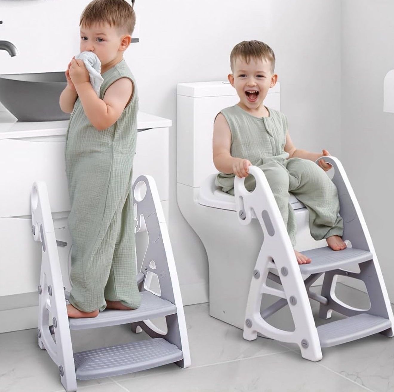 Potty Training Toilet Seat With Step Stool, Non Slip Design, For Boys And Girls (Gray) PRIMLECT