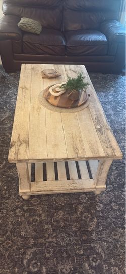 Rustic Farmhouse Wood Coffee Table and end tables.