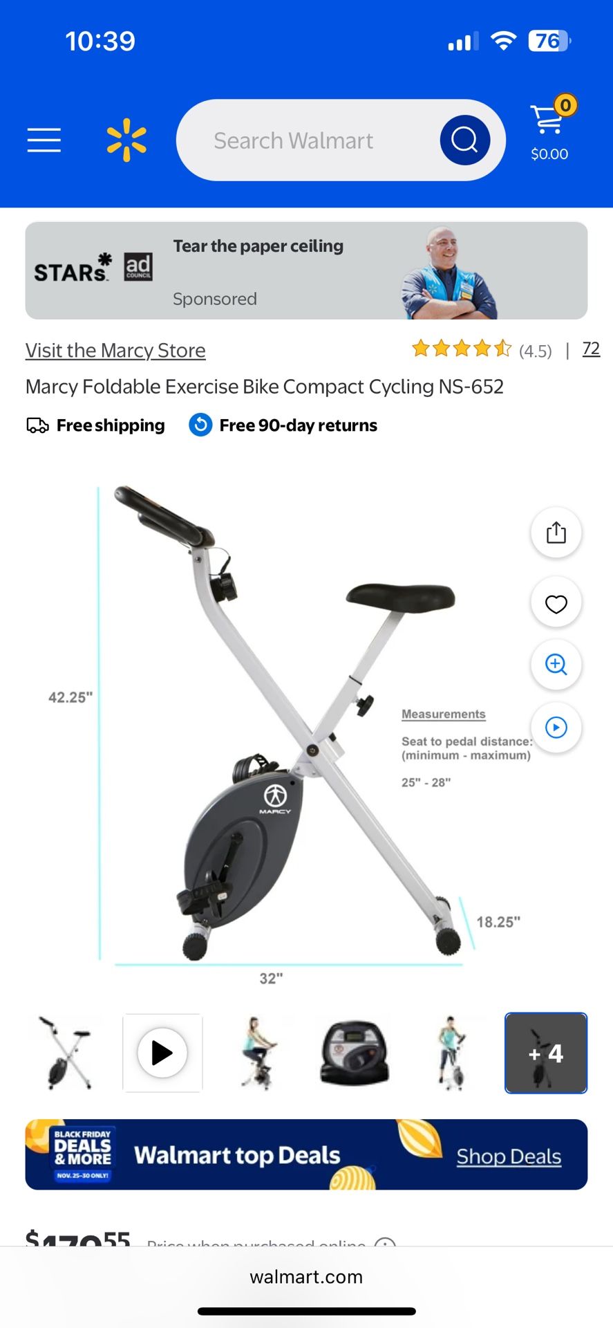 Marcy Foldable Exercise Bike Compact Cycling