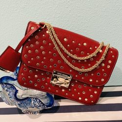 Henri Bendel Red Leather Fancy Handbag 
