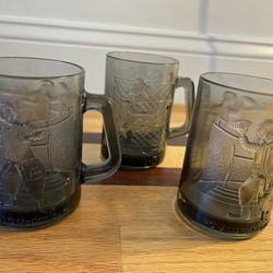 Vintage Ronald McDonald Black Glass Mugs 