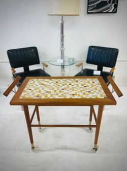 Mid-Century MCM Danish Teak Mosaic Kitchen Cart