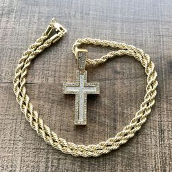 Lab Diamond Micro Pave Cross Pendant and chain