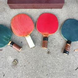 Four Ping Pong Paddles With Case