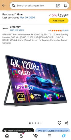 UPERFECT Portable Monitor 4K 120HZ QLED