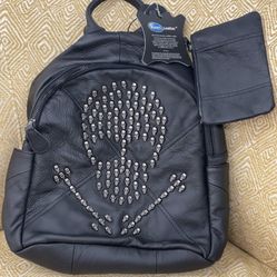 Amerileather Metal Tone Skull Studs  Top grain leather backpack