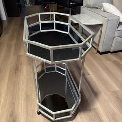 Silver Bar Cart with Mirrored Glass Top