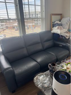 Slate blue leather recliner