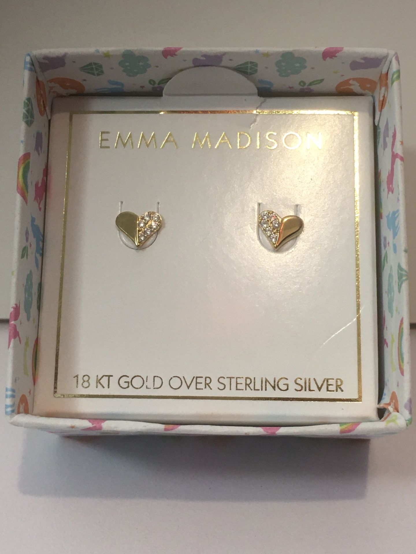 Emma Madison Mini Heart shape Stud Earrings 18 Kt Gold Over Sterling Silver