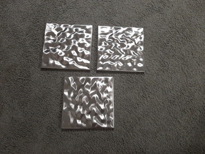 3 Shiny Metal Wall Art Squares 