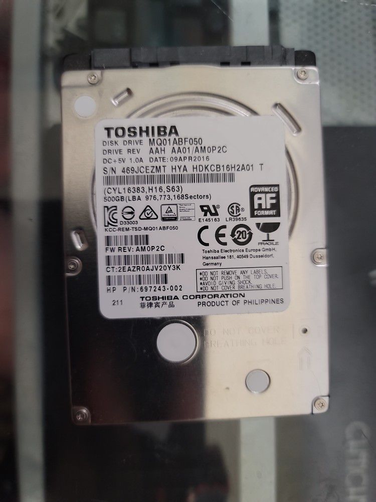 500GB 2.5" Toshiba Laptop Hard Drive